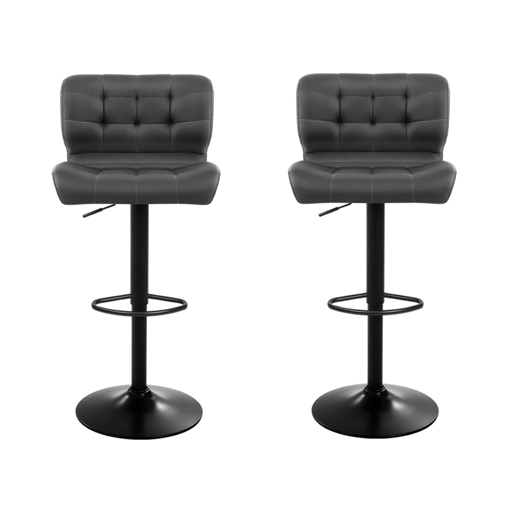 Fiora Gas Lift Leather Bar Stools – Grey – Set of 2