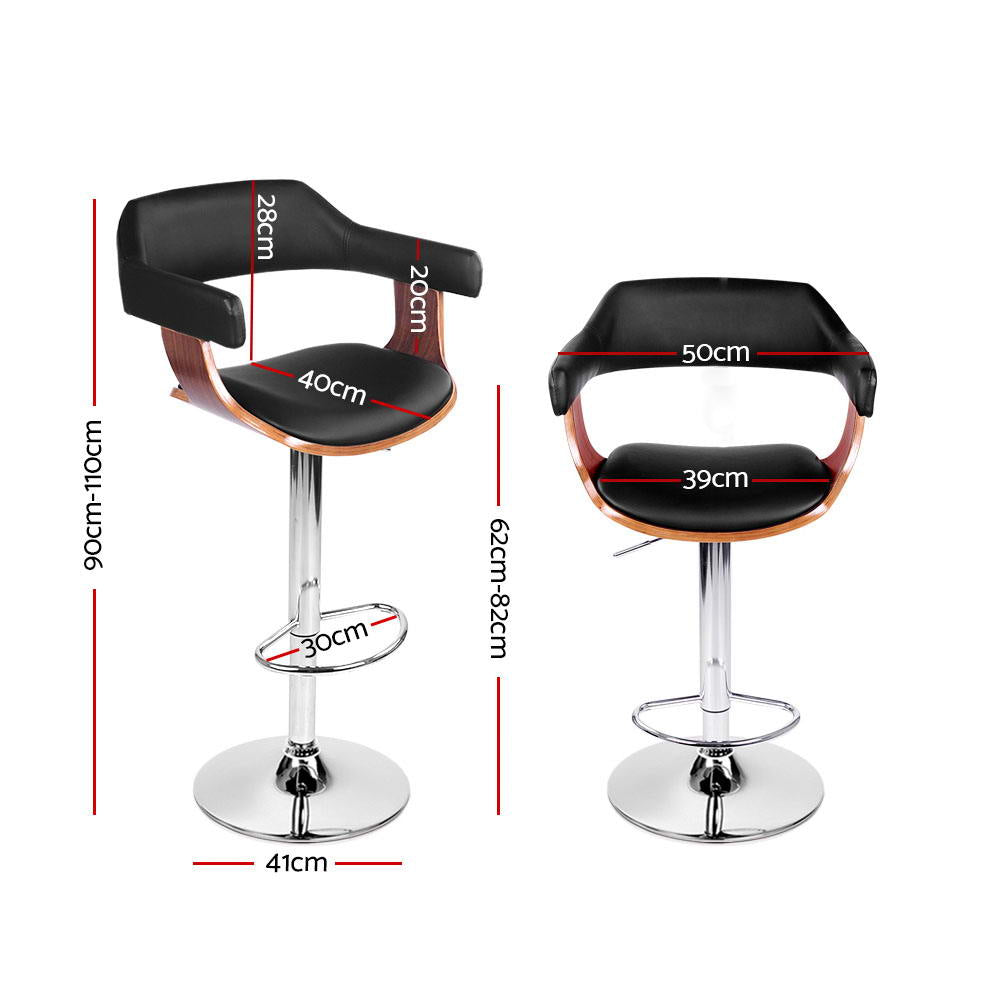 Hudson Gas Lift Bar Stools with Armrests – Black – Set of 2