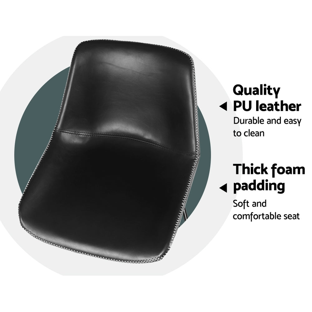 Valentina Metal & Leather Bar Stool Dining Chairs – Black – Set of 2