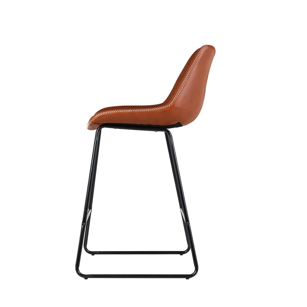 Alderon Leather Bar Stools – Brown – Set of 2