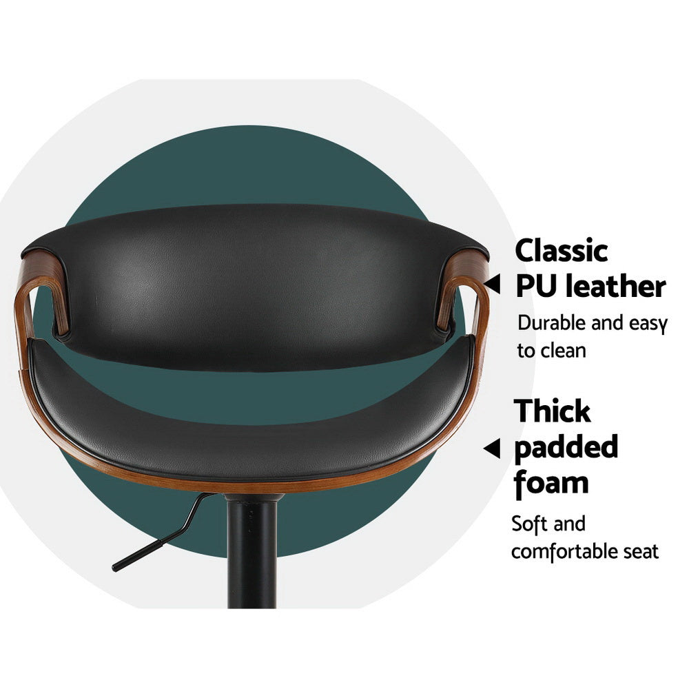Harlow Gas Lift Wooden Leather Bar Stool – Black