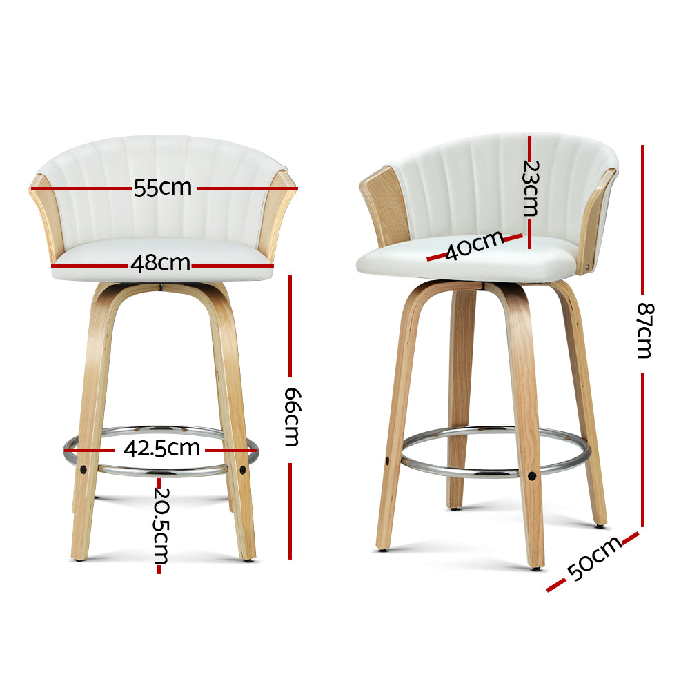 Marston Wooden Leather Swivel Bar Stools – White – Set of 2