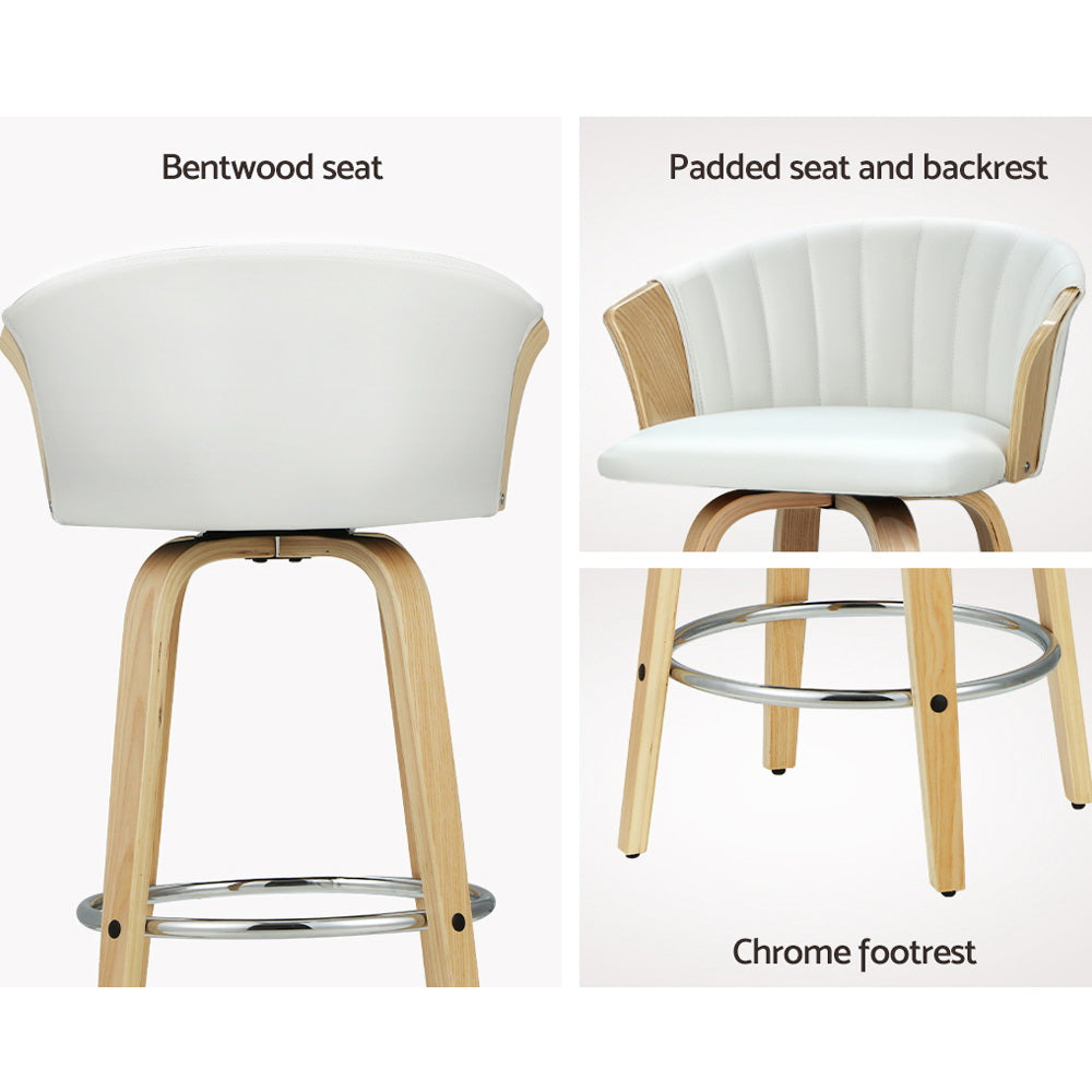 Marston Wooden Leather Swivel Bar Stools – White – Set of 2