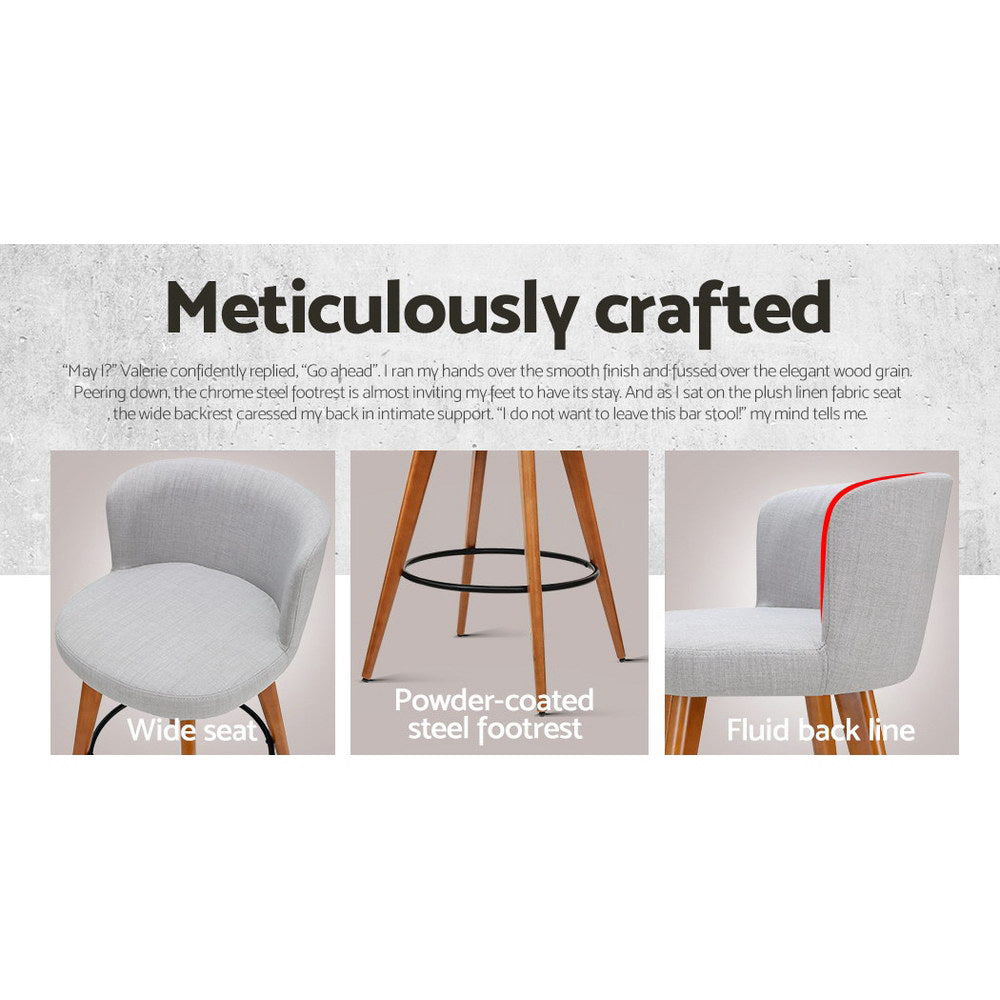 Thornton Fabric Bar Stools – Light Grey – Set of 2