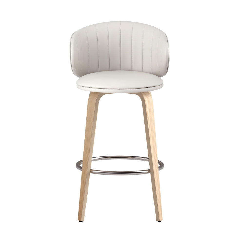 Alderon Leather & Wood Bar Stools – Beige – Set of 2