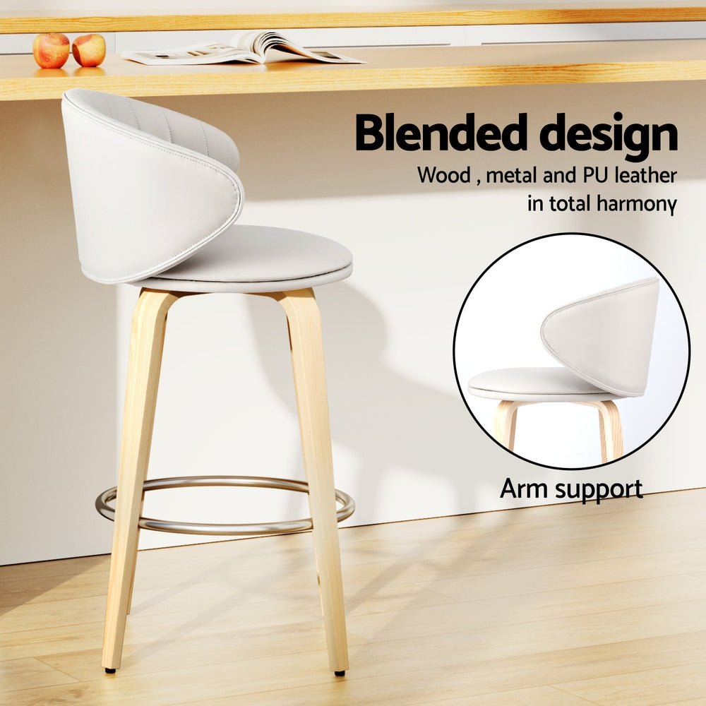 Alderon Leather & Wood Bar Stools – Beige – Set of 2