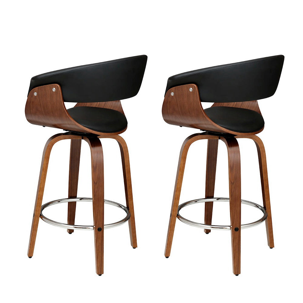 Walton Swivel Bar Stools – Black Leather – Set of 2