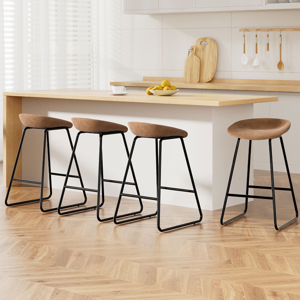 Haven 4x Bar Stools Kitchen Dining Chairs Counter Stool PU Leather Metal Brown