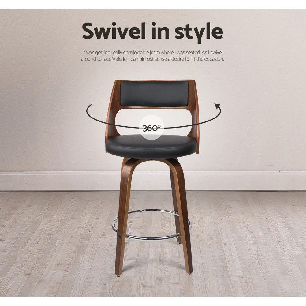 Reston Wood & Leather Bar Stools – Black – Set of 2