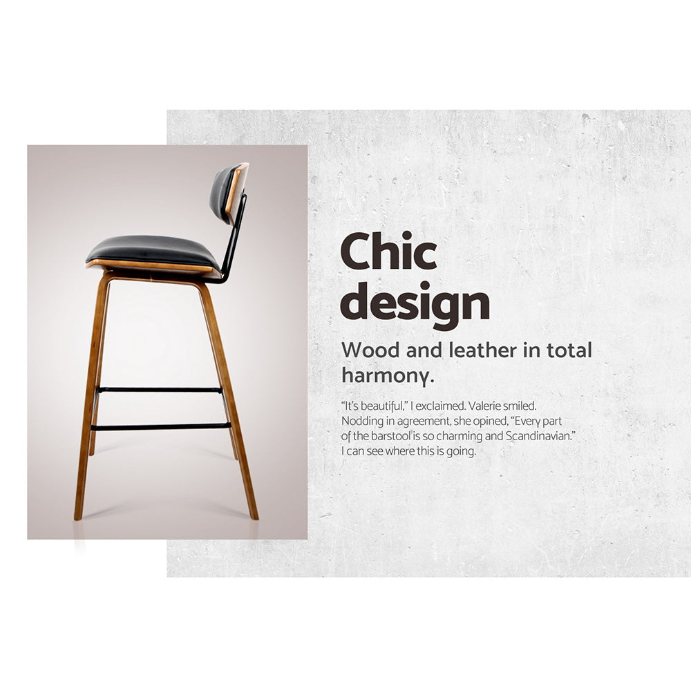 Calisto Leather Bar Stools – Black – Set of 2