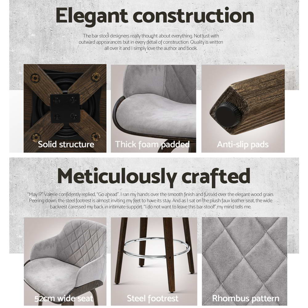 Casimir Velvet Bar Stool – Grey – Single
