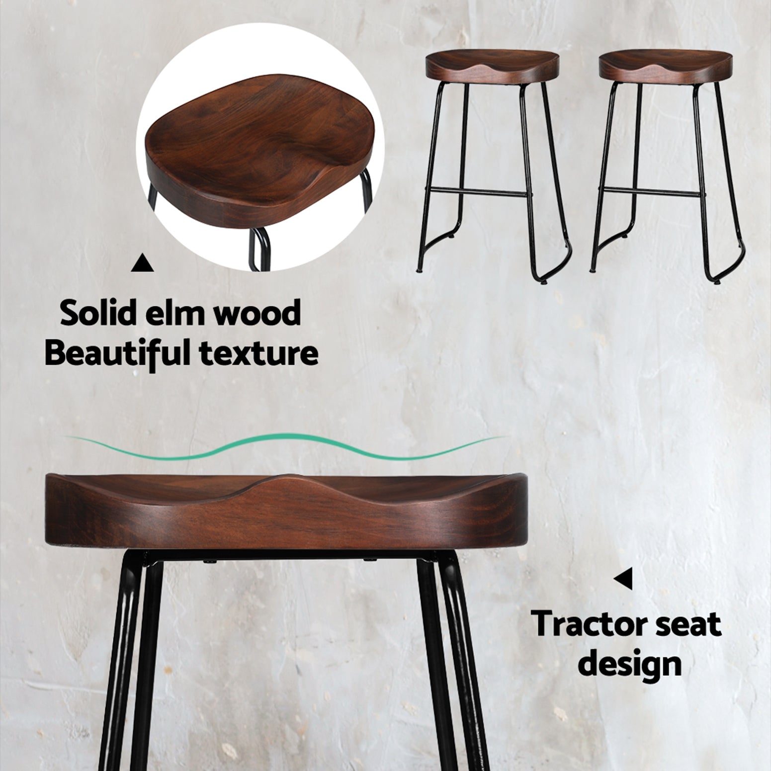 Alderon Industrial Bar Stools – Brown & Black – Set of 2