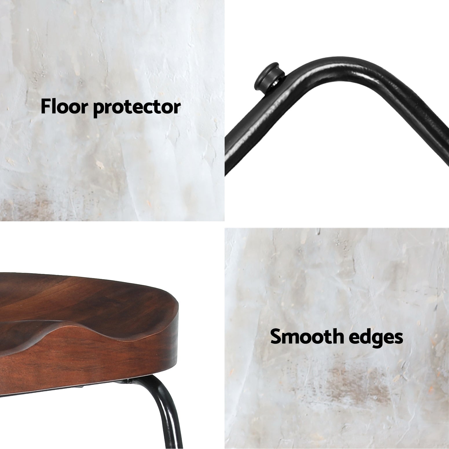 Hudson Elm Wood Backless Bar Stools – Brown – 65 cm Dark – Set of 4