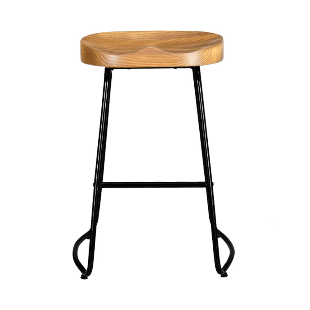 Alderon Elm Wood Backless Bar Stools – Black & Natural – Set of 2