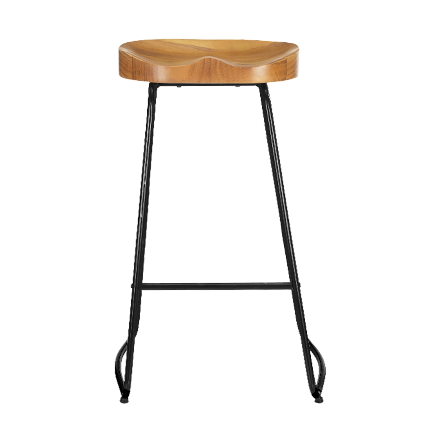 Zenith Elm Wood Backless Bar Stools – Black & Natural – Set of 4