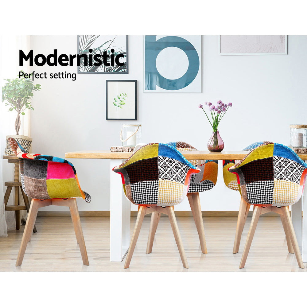 Retro Dining Chairs – Fabric – Set of 2