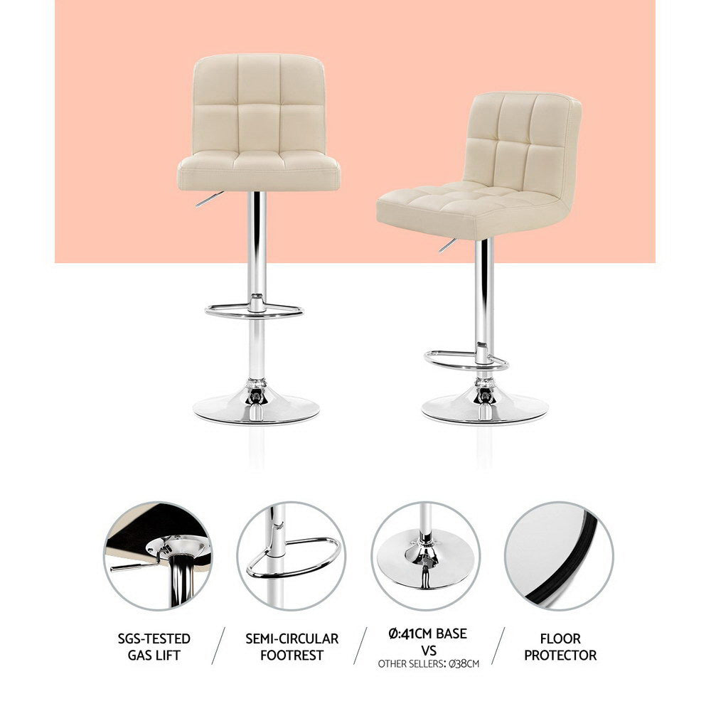 Carlton Leather Gas Lift Bar Stools – Beige – Set of 4