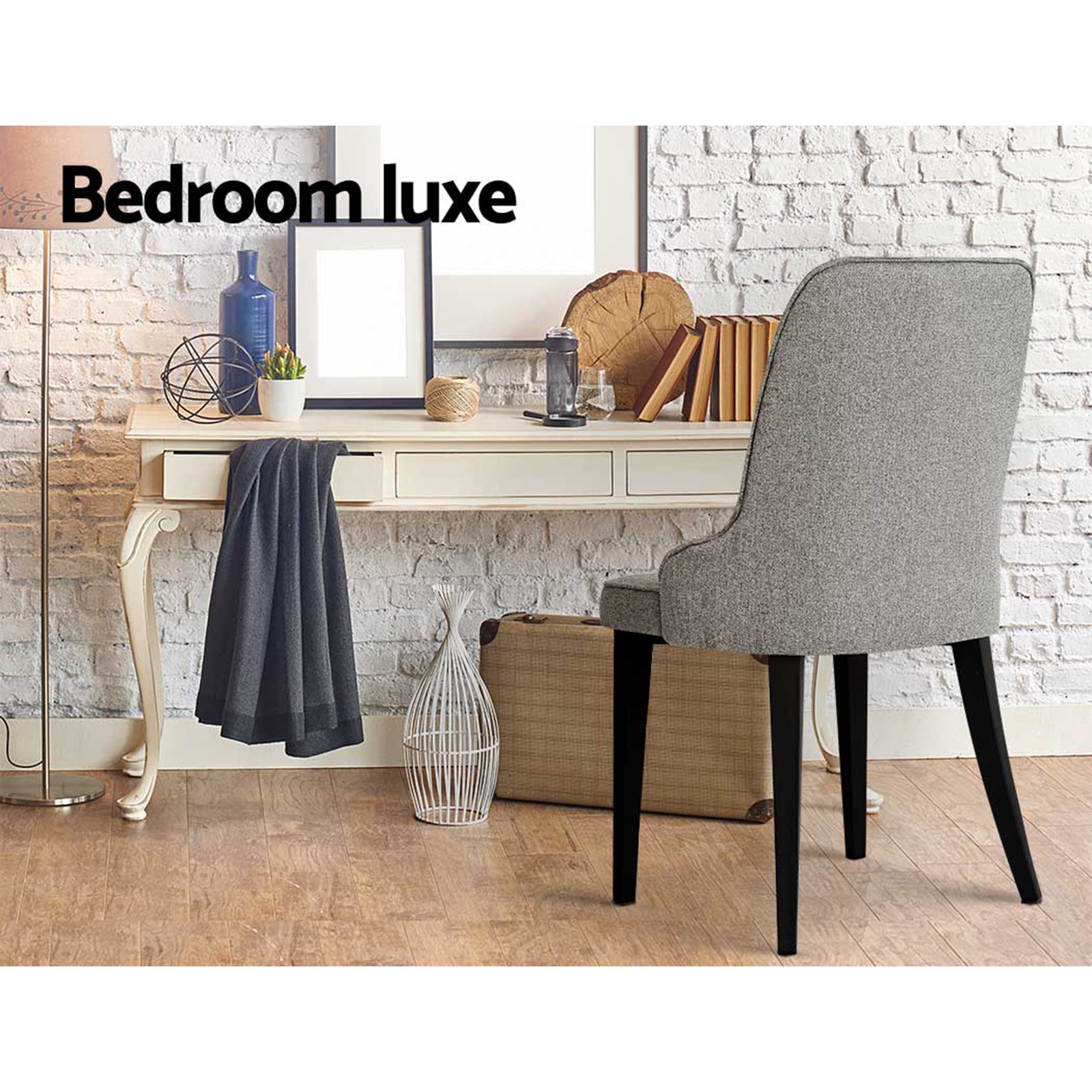 Domus High Back Linen Dining Chairs – Grey – Set of 4