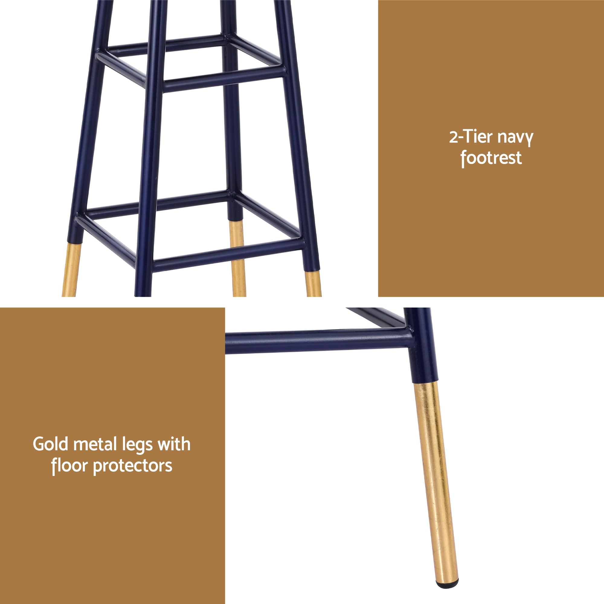 Linden Bar Stools – Navy & Gold – Set of 4