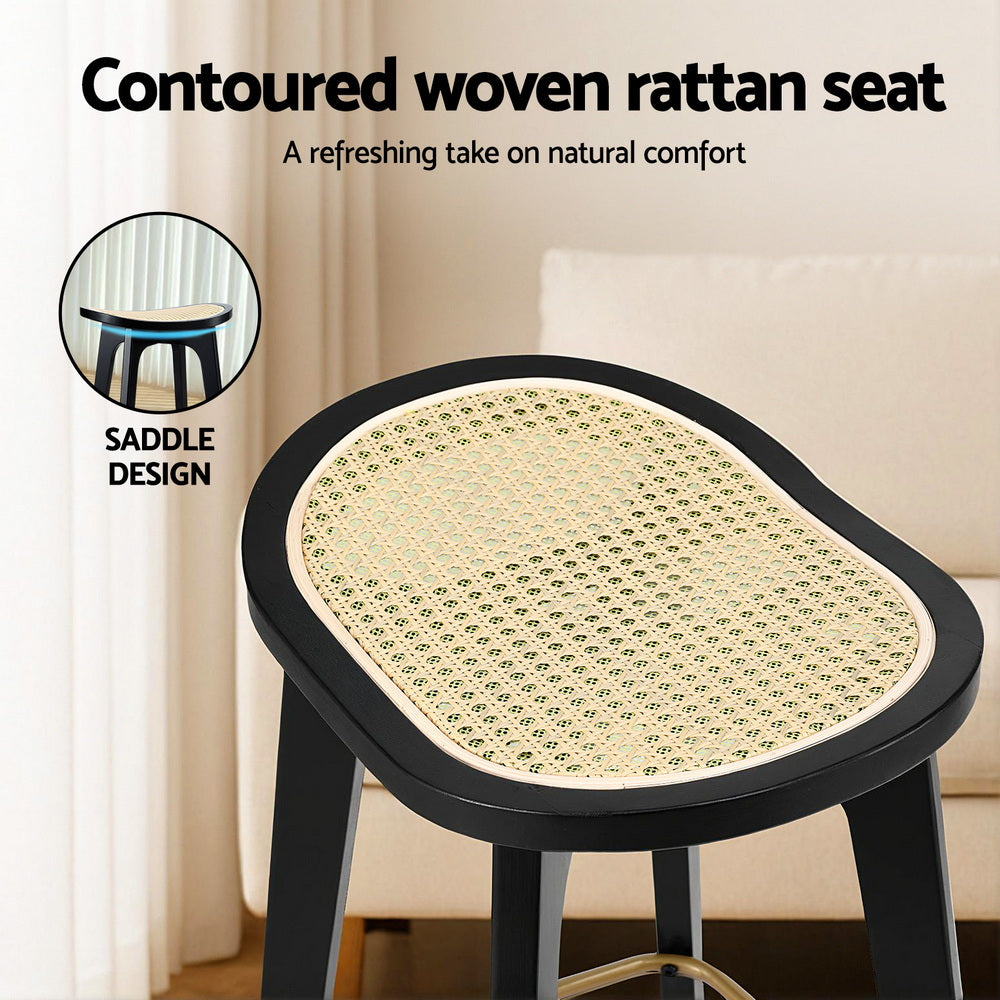 Rowan Rattan Saddle Bar Stools – Black – Set of 2