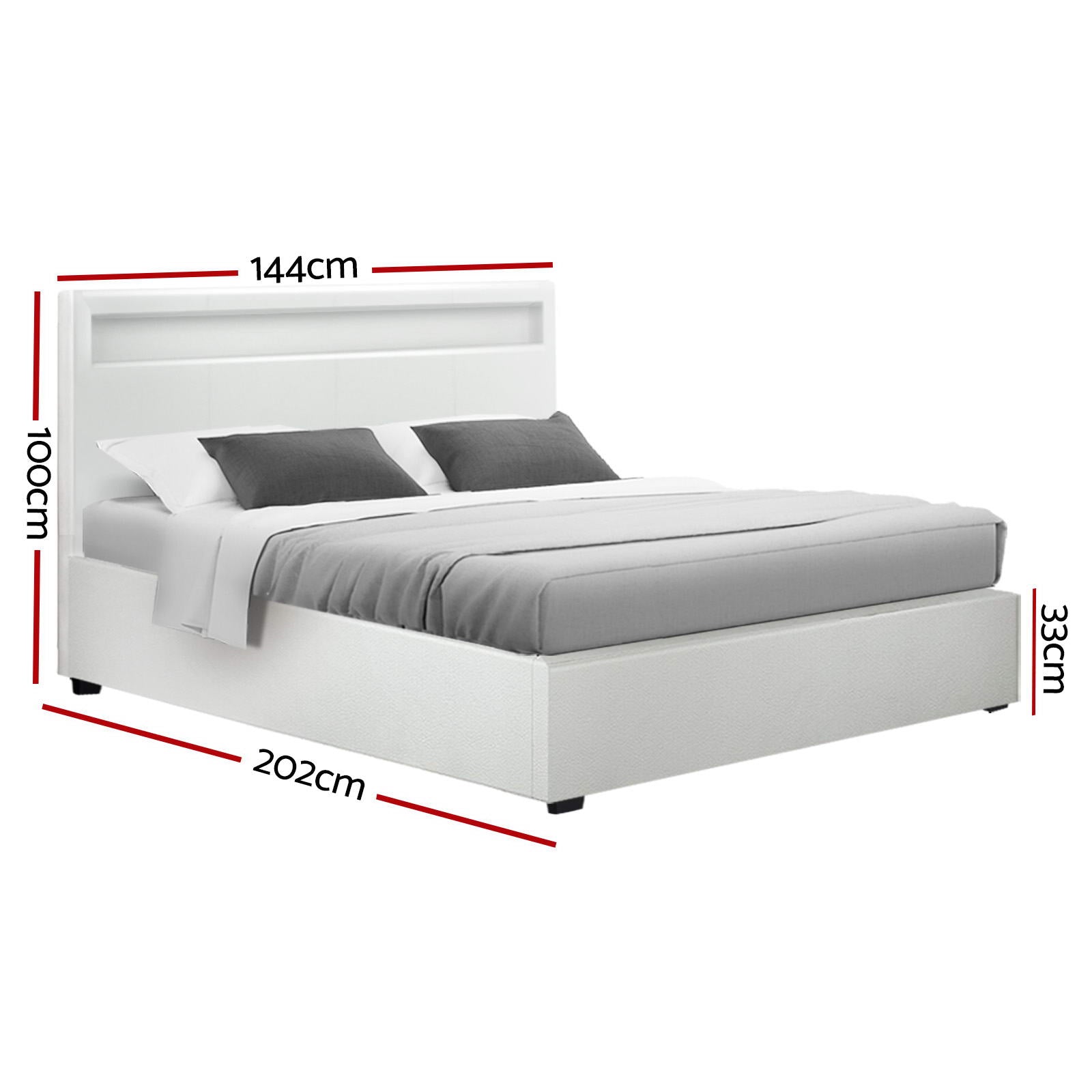 Lumera LED Gas Lift Leather Bed Frame – White – Double