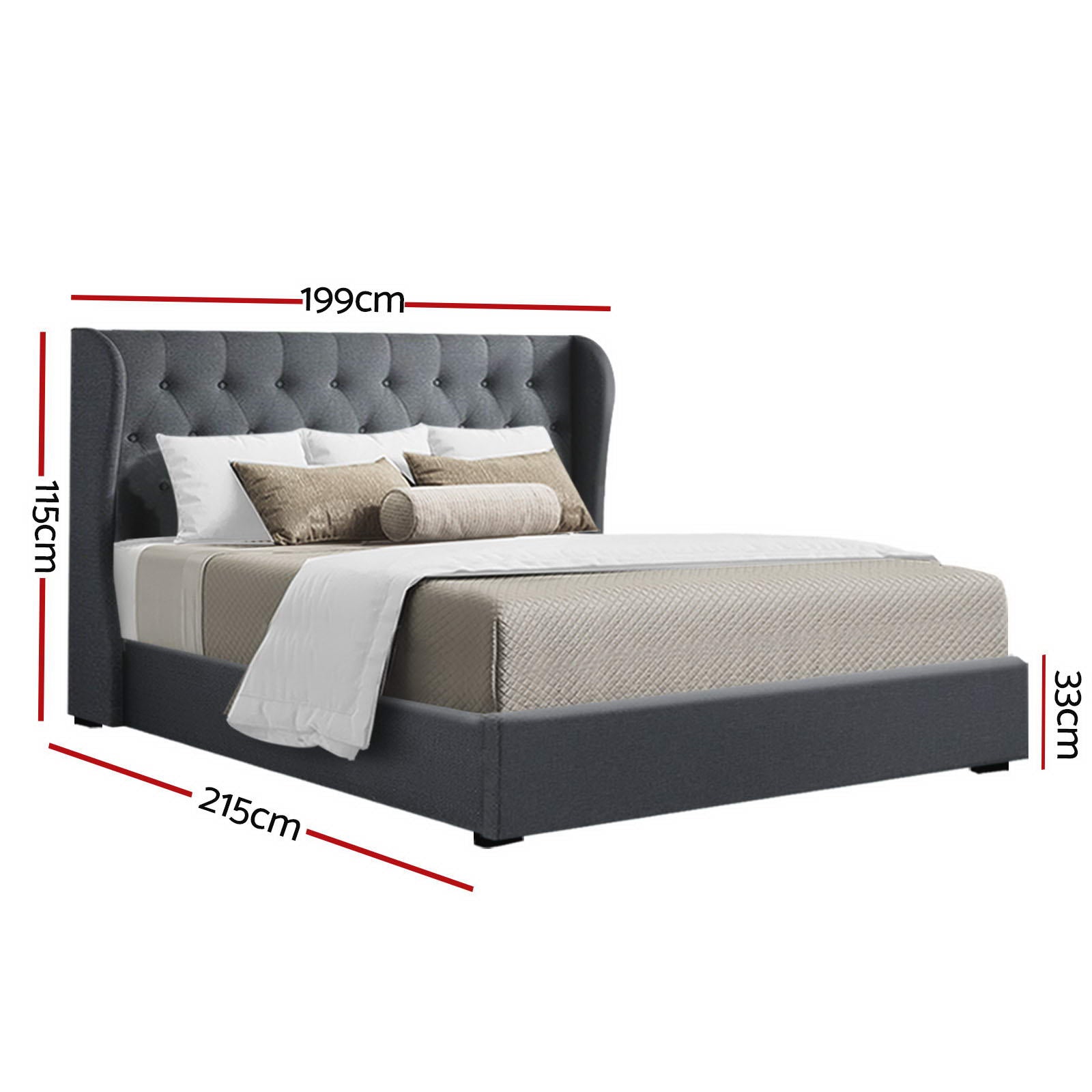 Issa Linen Gas Lift Bed Frame – Charcoal – King