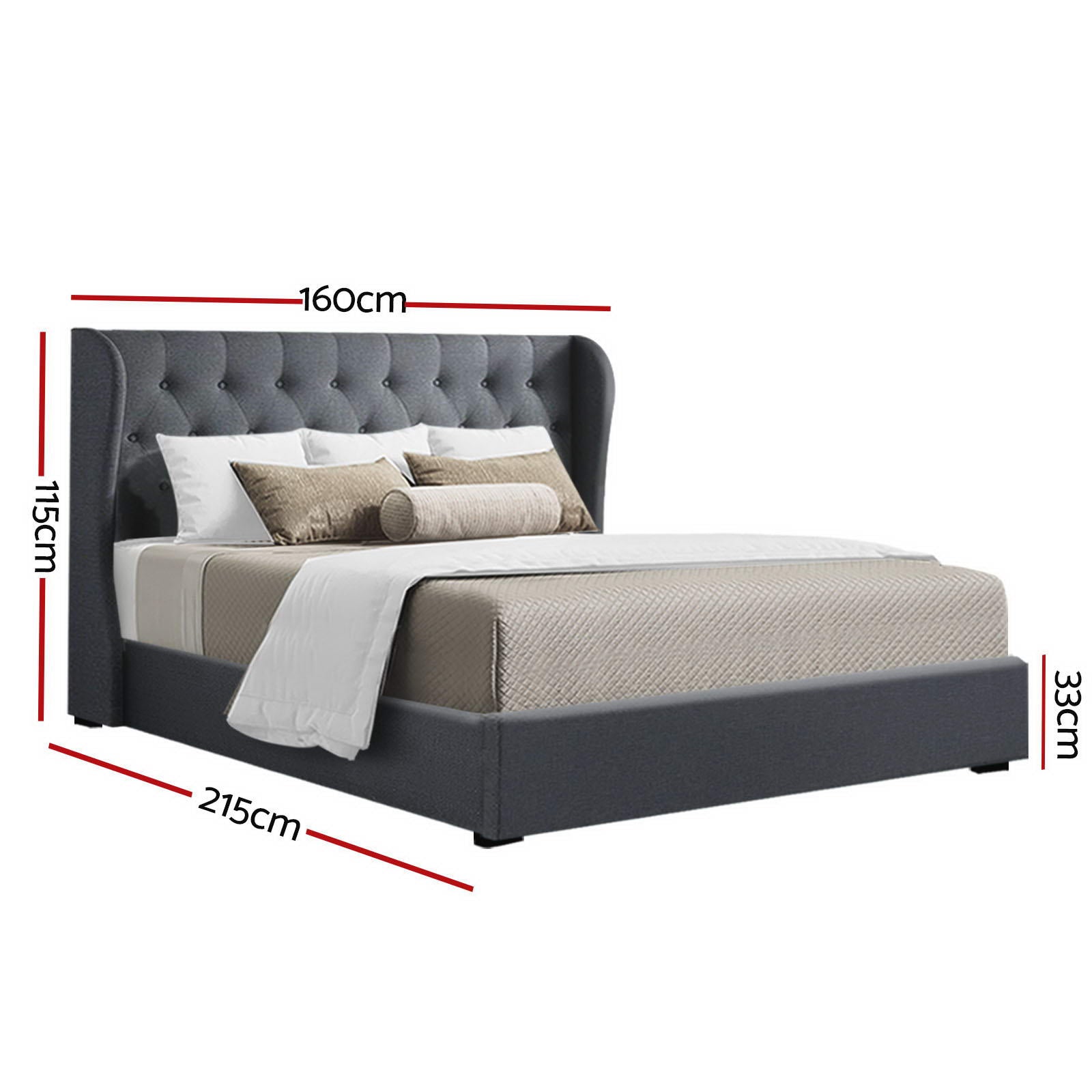 Issa Linen Gas Lift Bed Frame – Charcoal – Queen