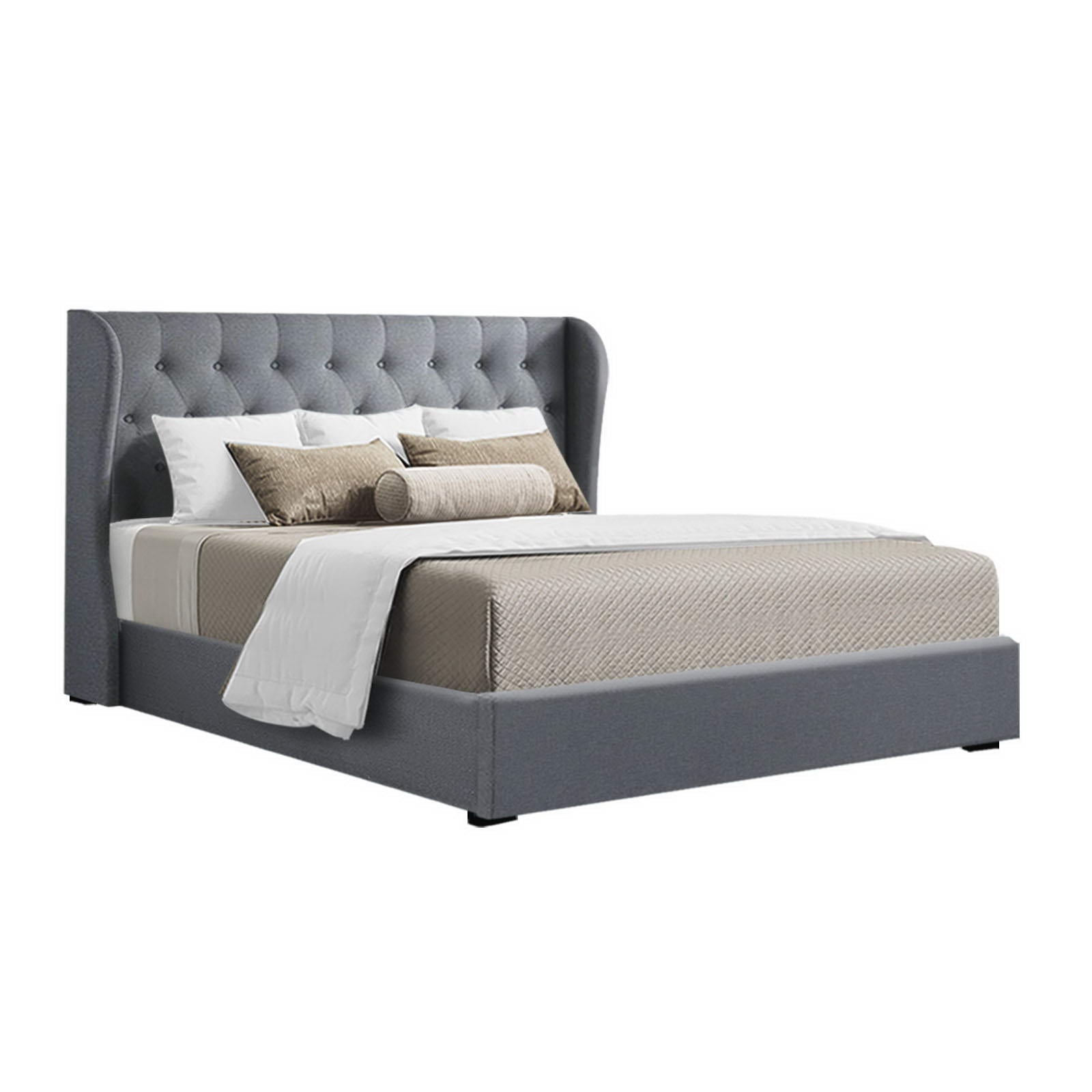 Serano Linen Gas Lift Bed Frame – Grey – Queen
