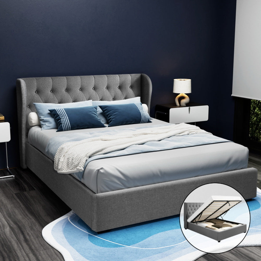 Serano Linen Gas Lift Bed Frame – Grey – Queen