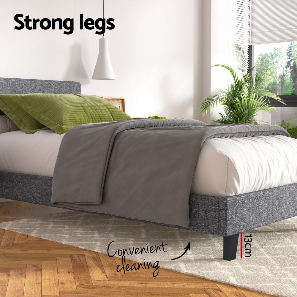 Corvina Linen Upholstered Bed Frame – Grey – Single