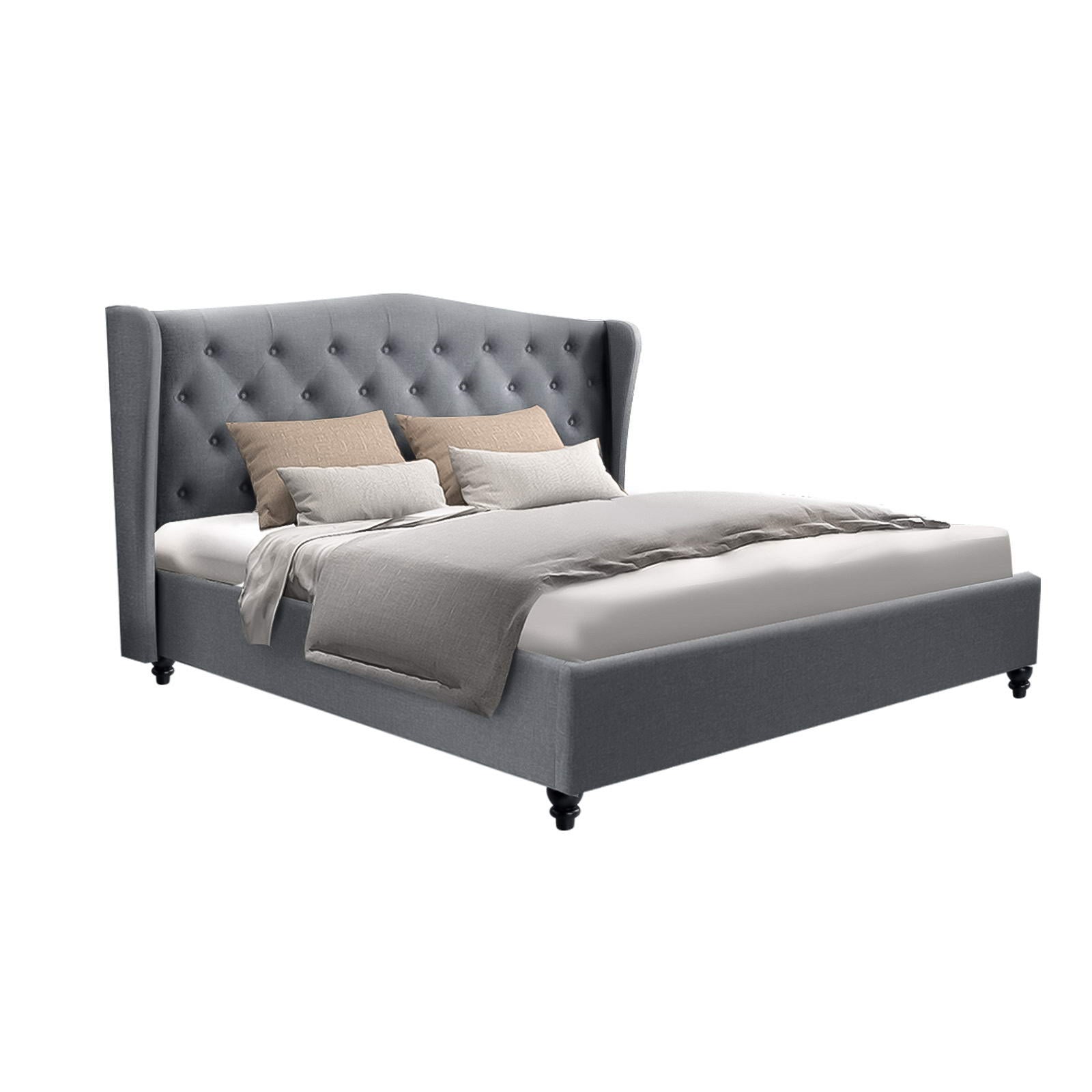 Aveline Tufted Linen Bed Frame – Grey – Queen
