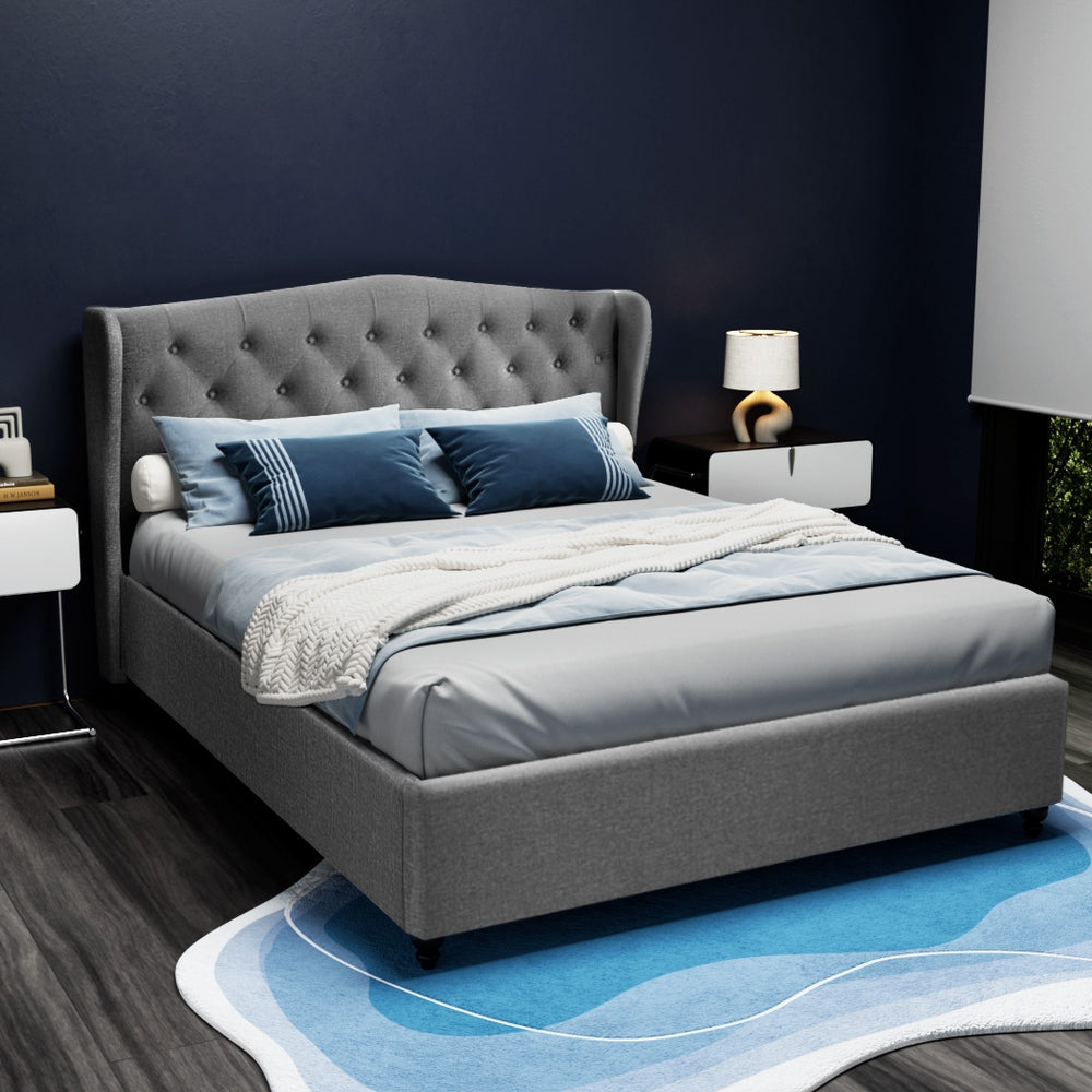 Aveline Tufted Linen Bed Frame – Grey – Queen