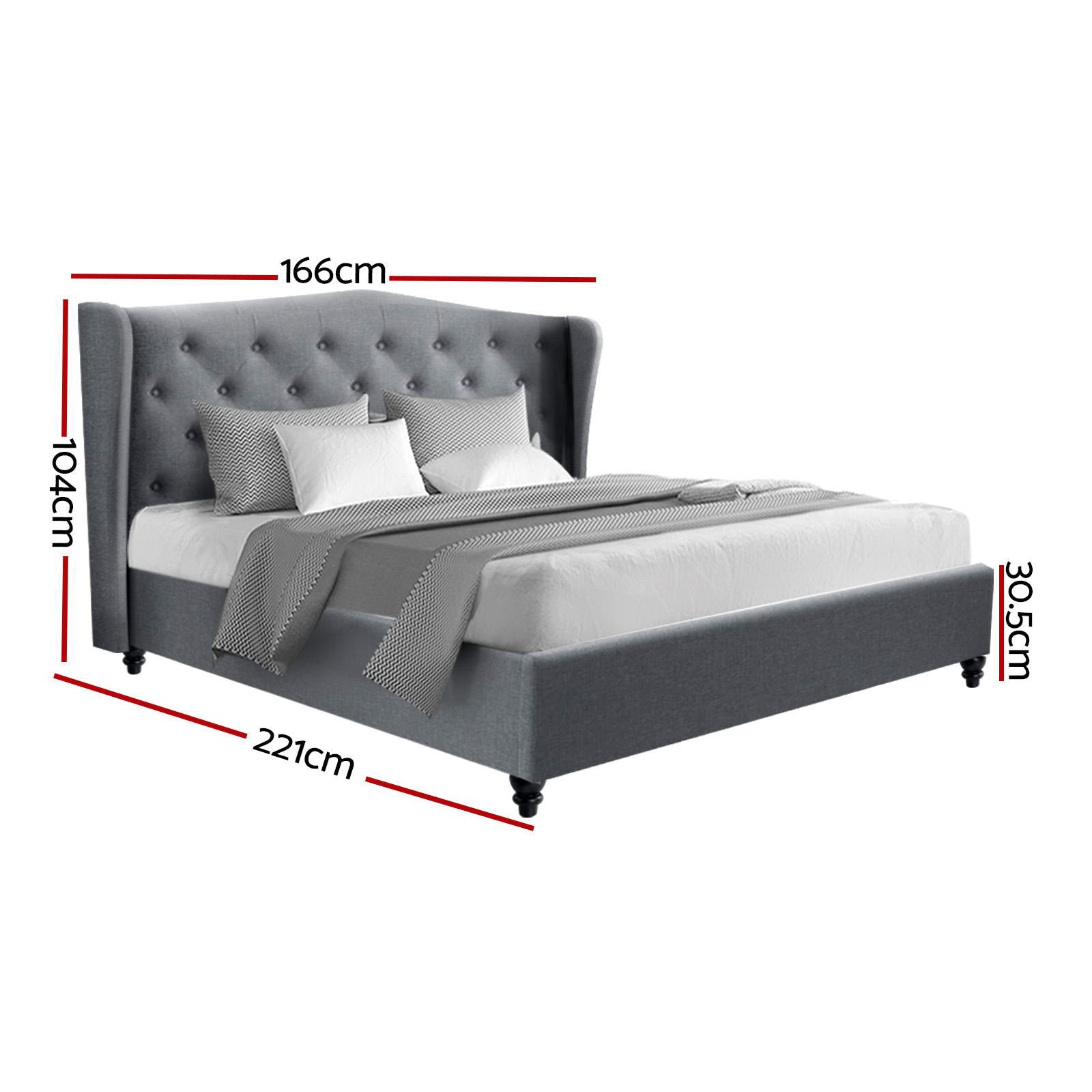 Aveline Tufted Linen Bed Frame – Grey – Queen