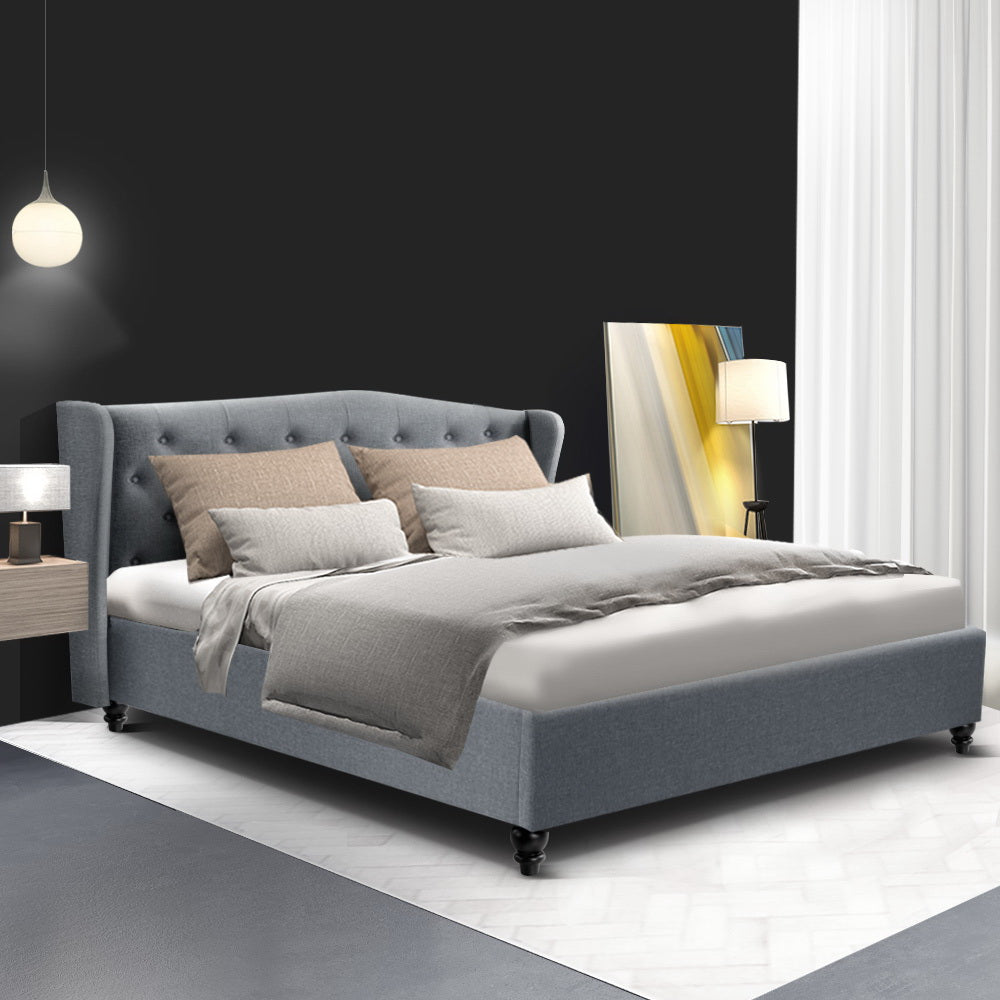 Aveline Tufted Linen Bed Frame – Grey – Queen
