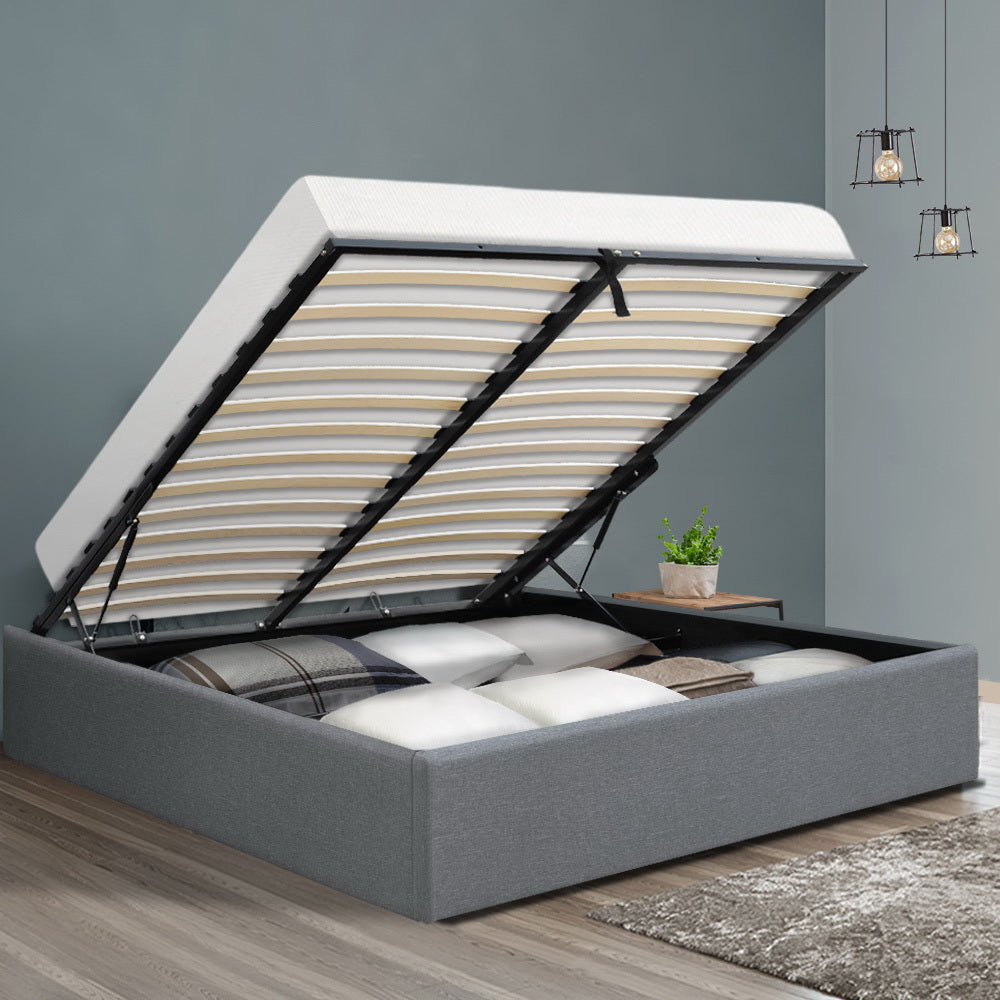 Sorren Gas Lift Linen Bed Frame – Grey – Double