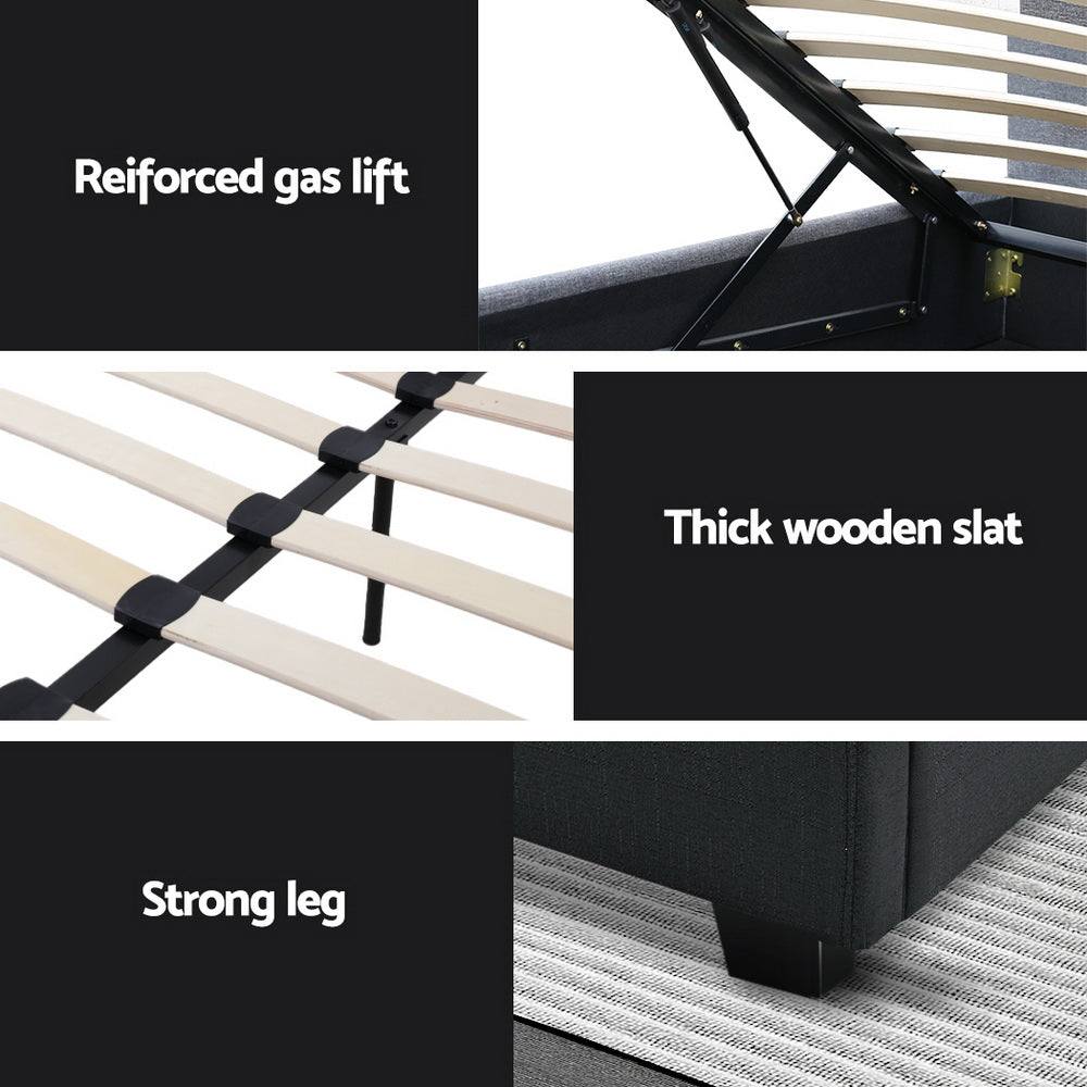 Sorren Gas Lift Linen Bed Frame – Charcoal – Double