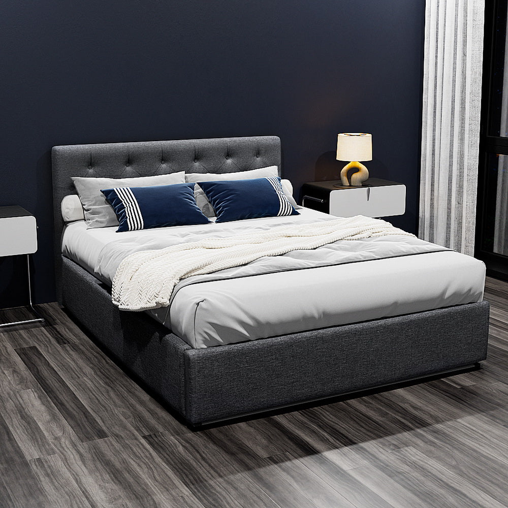 Sorren Gas Lift Linen Bed Frame – Charcoal – Double