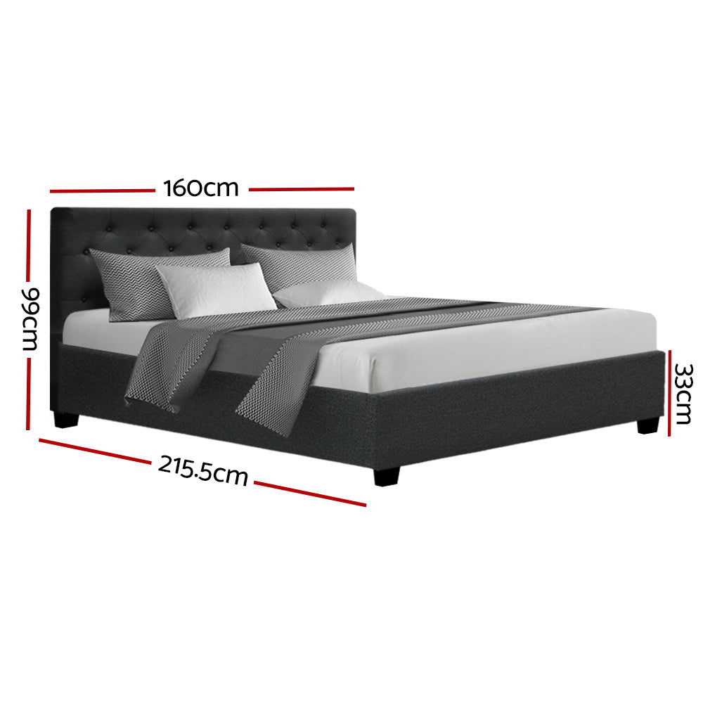 Rowen Linen Gas Lift Bed Frame – Charcoal – Queen