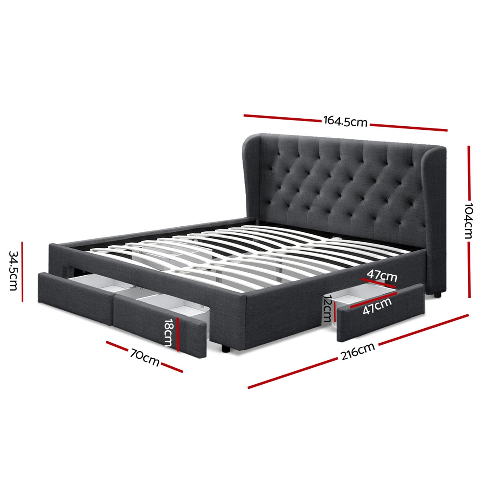 Marston Linen Storage Bed Frame – Charcoal – Queen