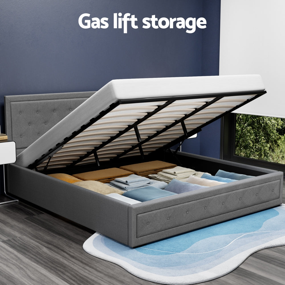 Elowen Gas Lift Linen Bed Frame – Grey – King