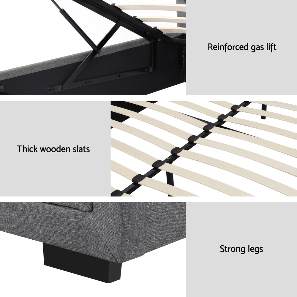 Elowen Gas Lift Linen Bed Frame – Grey – King