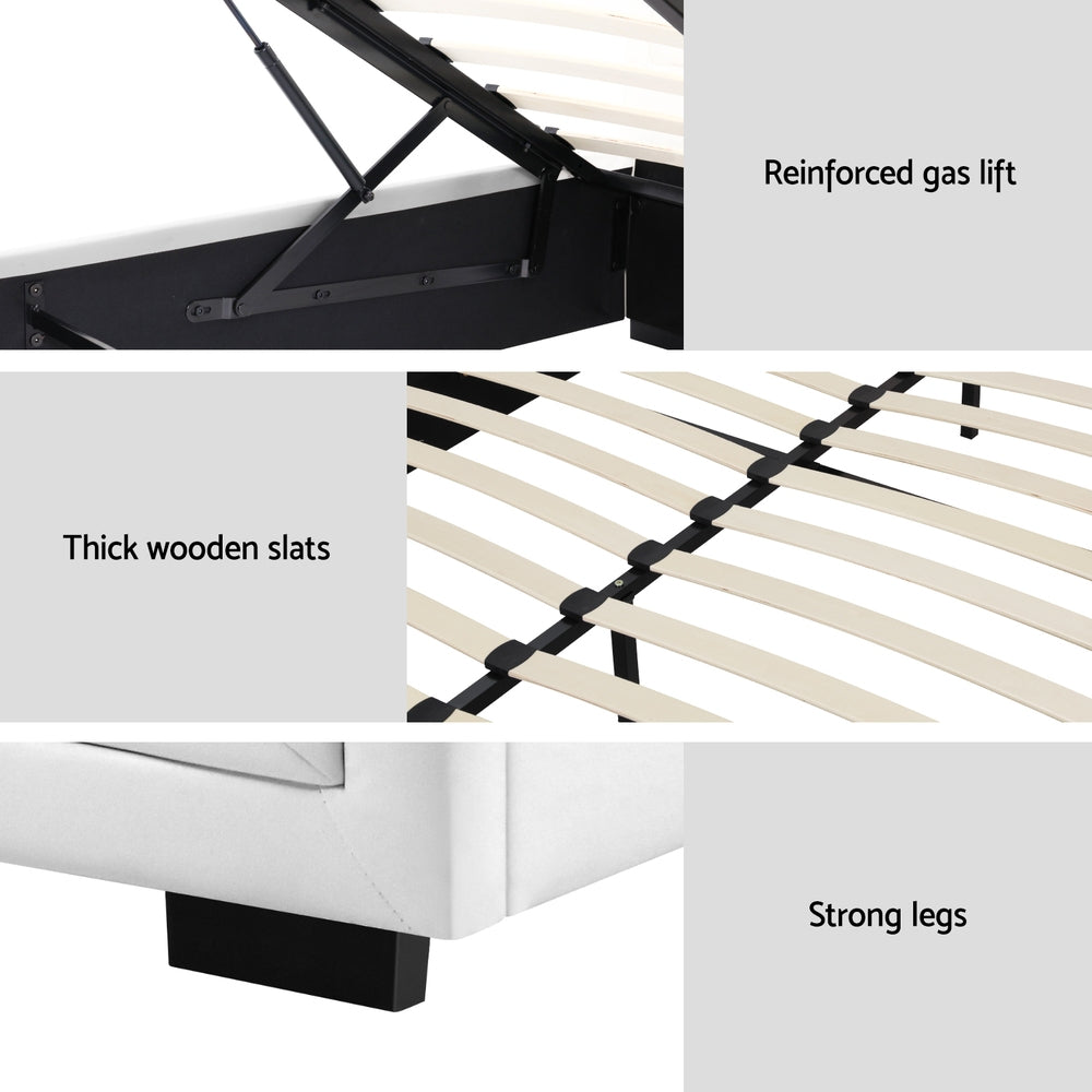 Tiyo Leather Gas Lift Bed Frame – White – King
