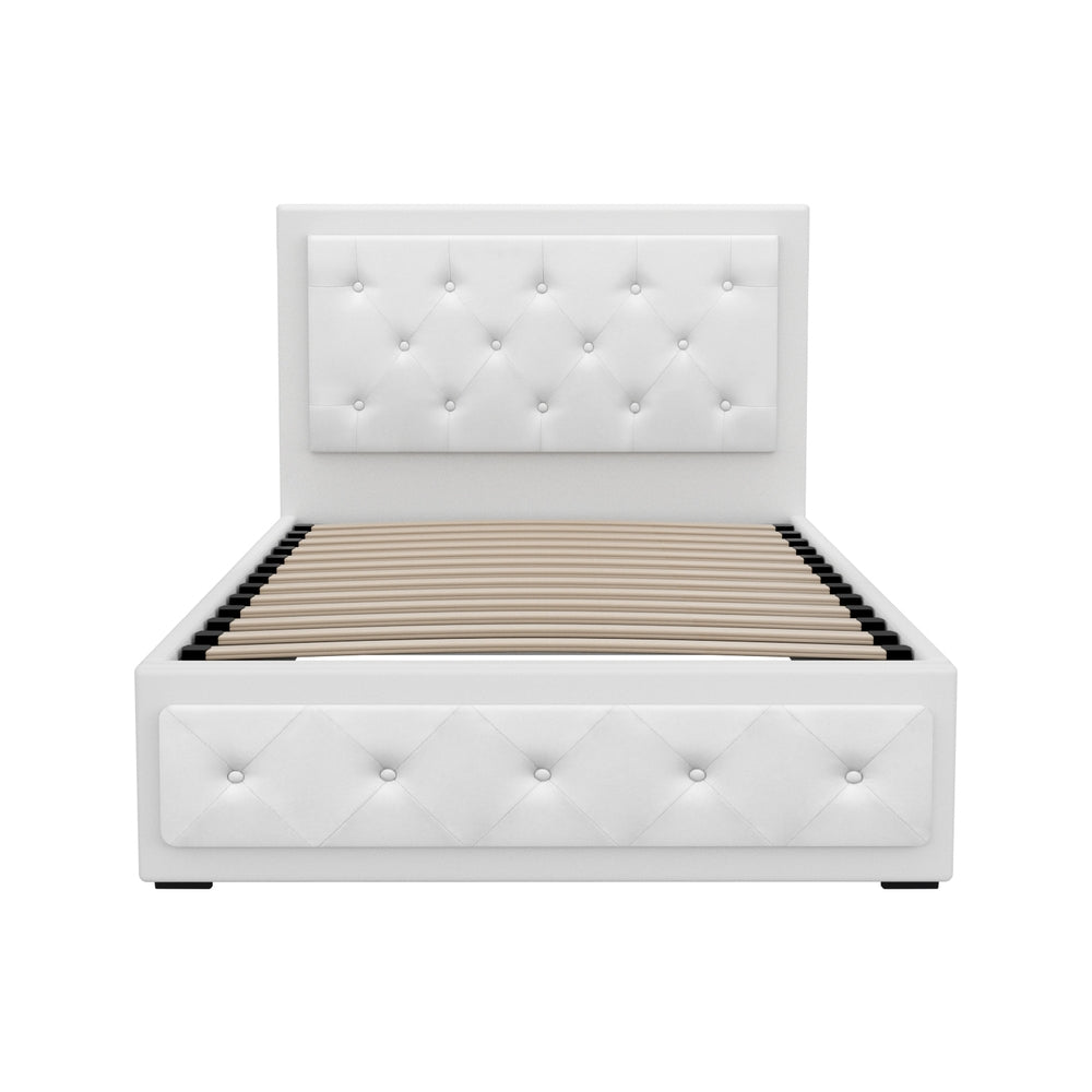 Ardmore Gas Lift Leather Bed Frame – White – King Single