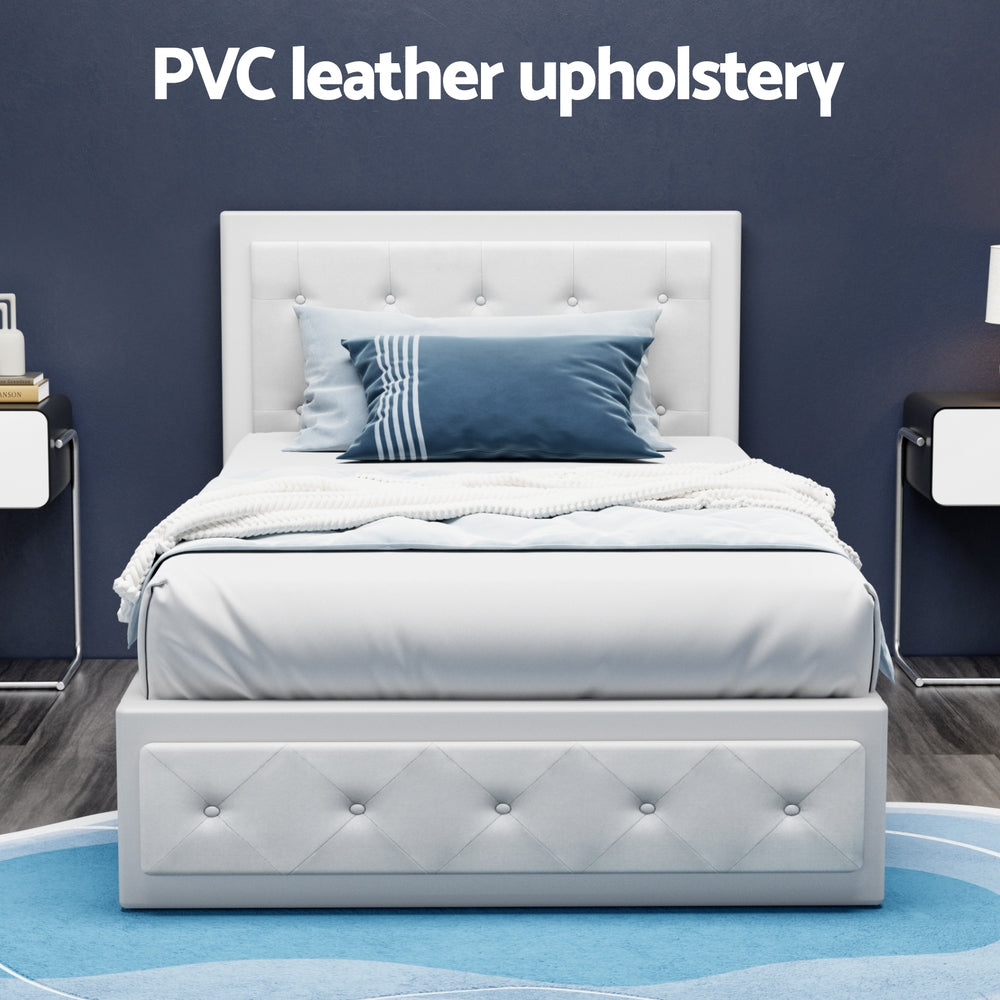 Ardmore Gas Lift Leather Bed Frame – White – King Single
