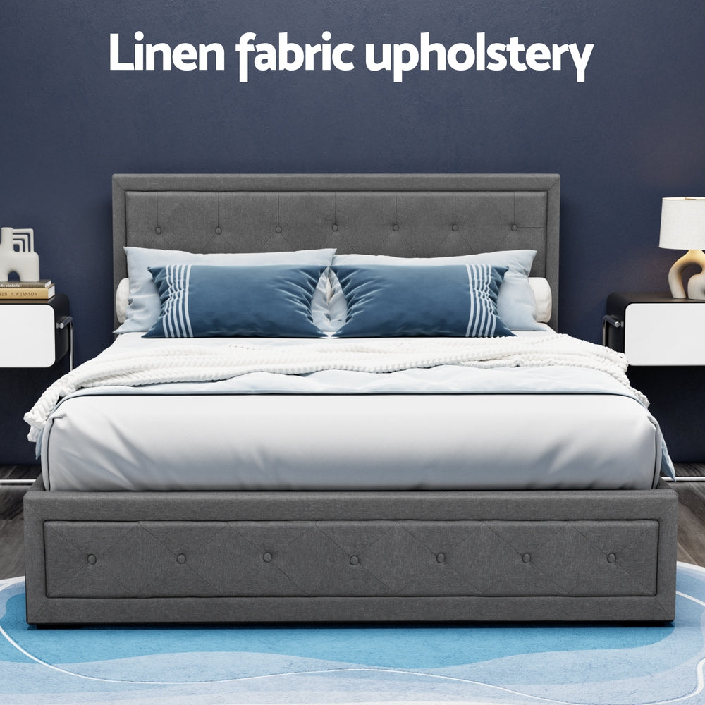 Tiyo Linen Gas Lift Bed Frame – Grey – Queen