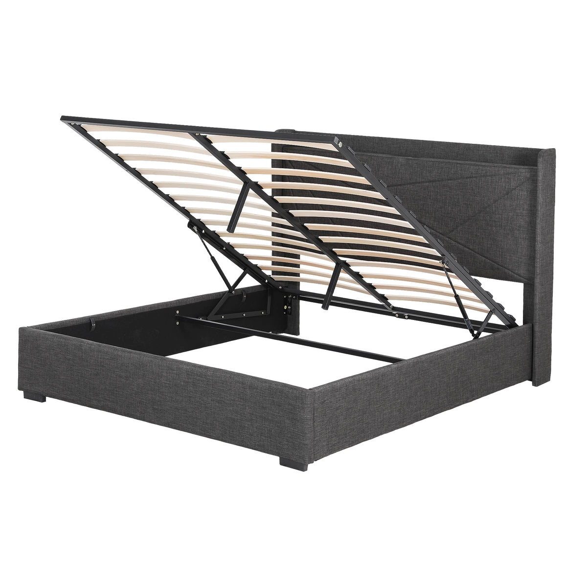 Rowan Gas Lift Storage Bed Frame – Charcoal Grey – Queen
