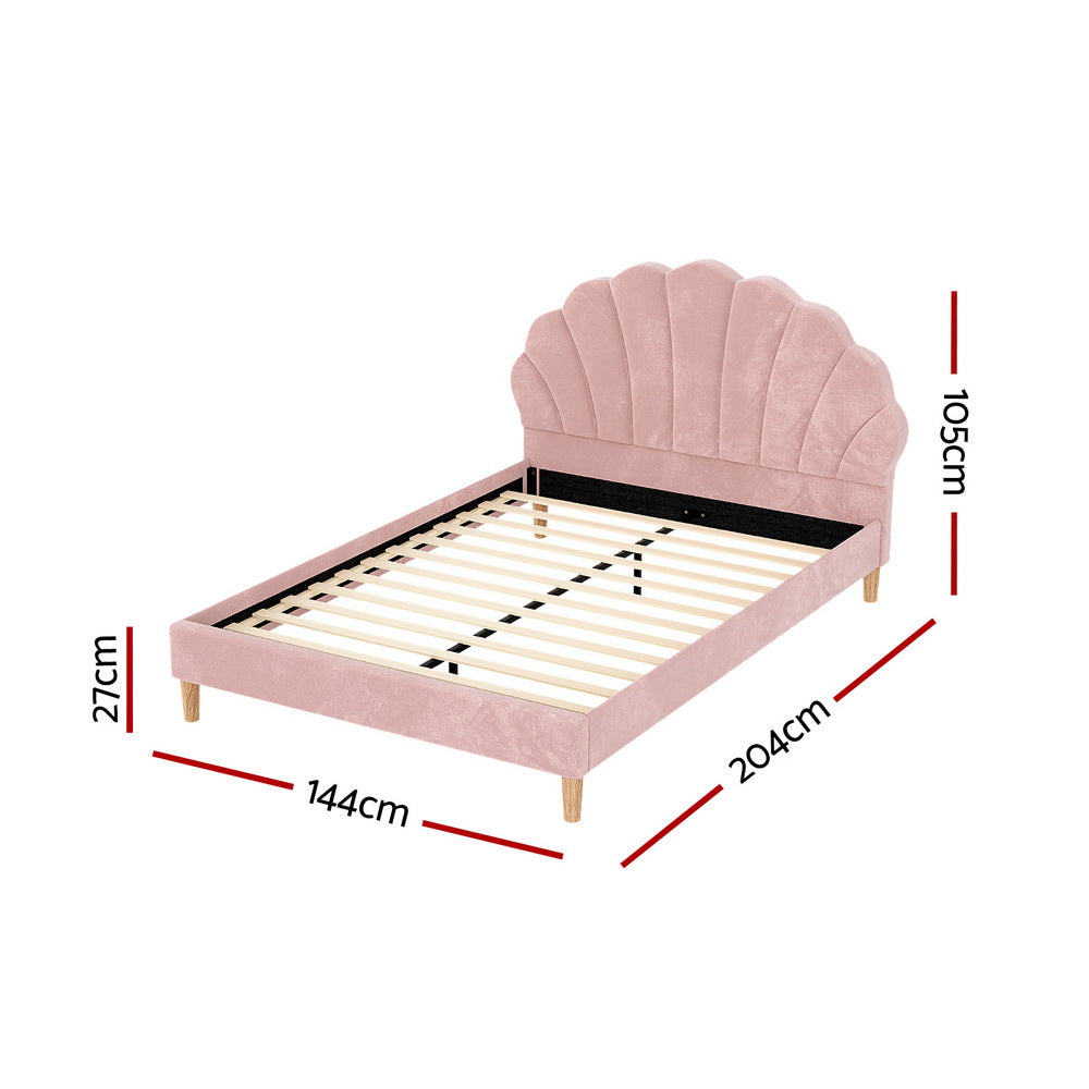 Field Scalloped Velvet Bed Base – Pink – Double
