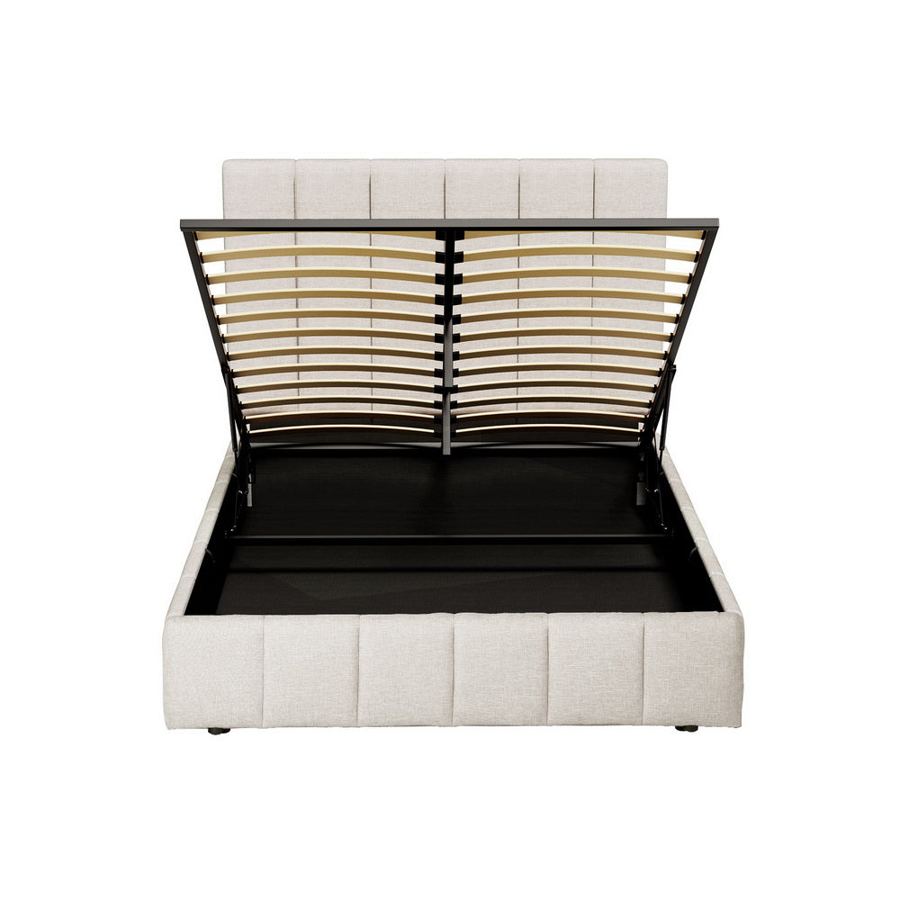 Tette Linen Gas Lift Bed Frame – Beige – Double