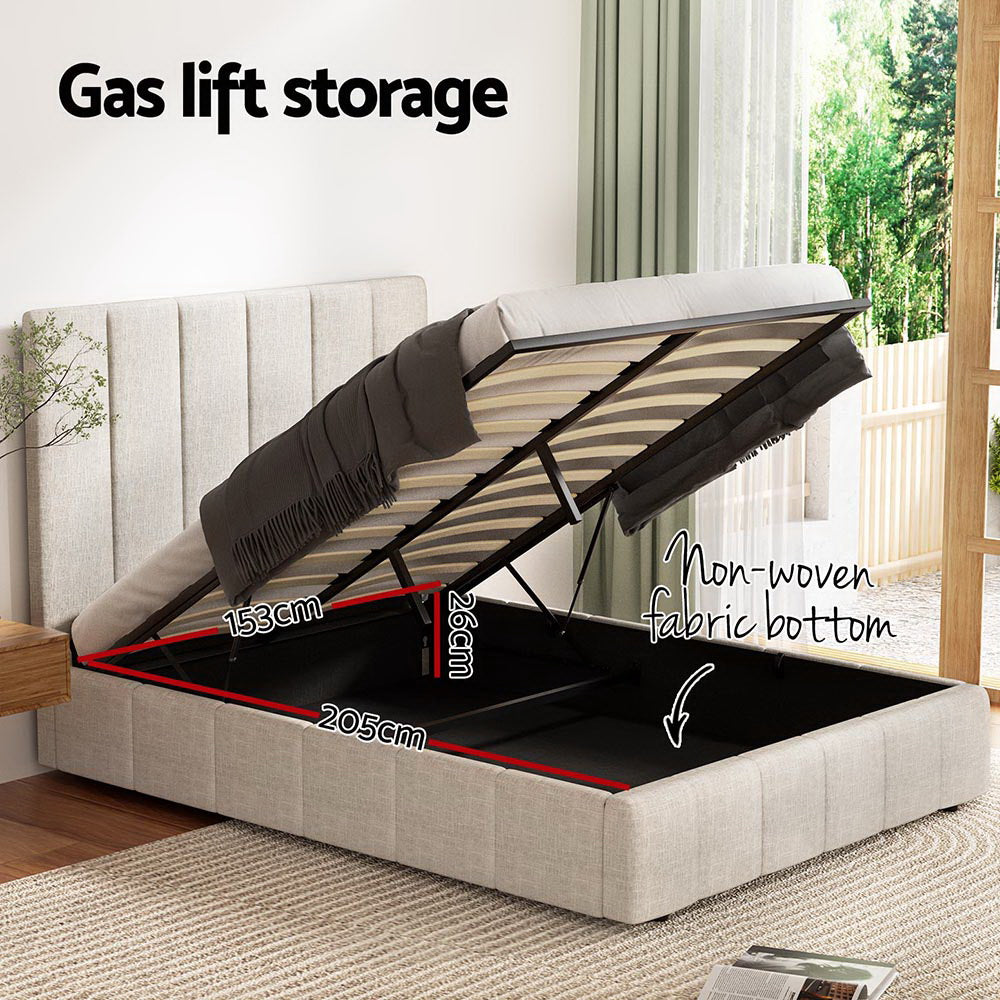 Tette Linen Gas Lift Bed Frame – Beige – Queen