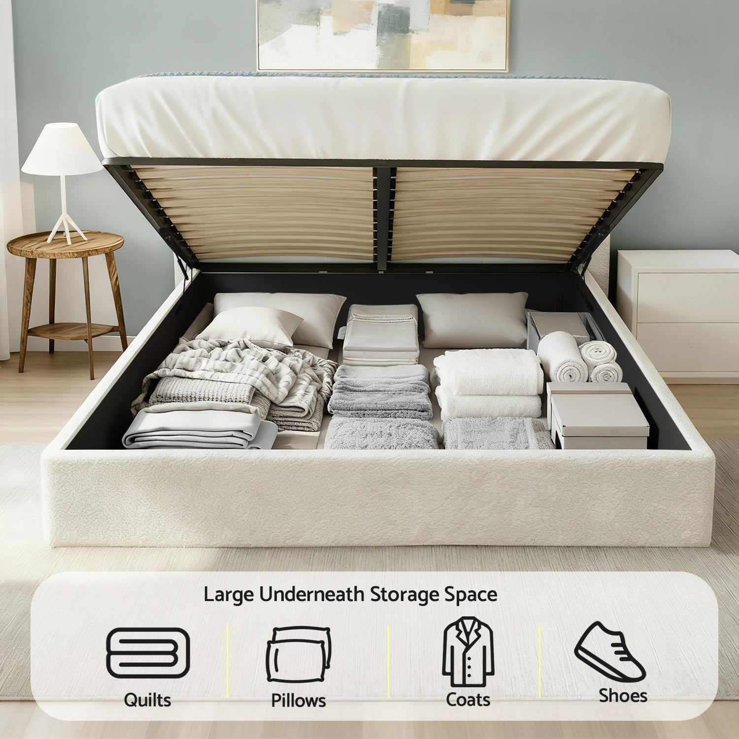 Cove Gas Lift Storage Bed Frame – White – Double